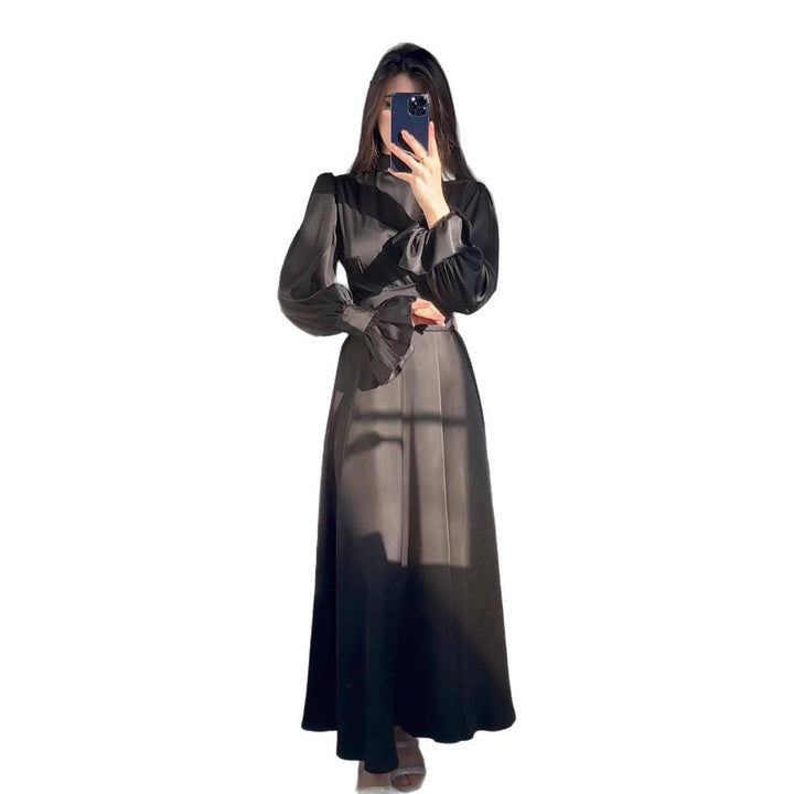 Damen Elegantes Maxikleid mit voluminösen Puffärmeln und hochwertiger Satin-Oberfläche Drune