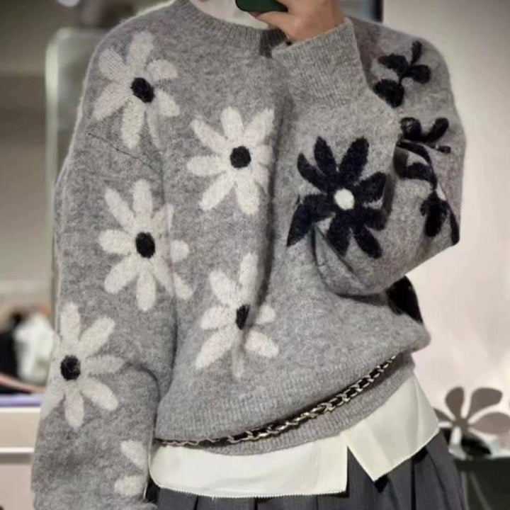 Damen Strickpullover mit floralem Motiv und lässigem Schnitt Drune