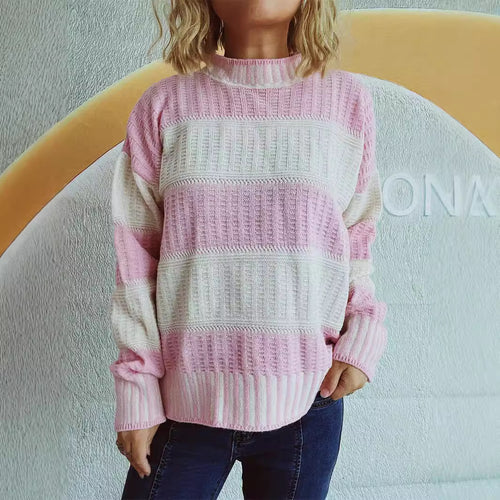 Damen lässiger Strickpullover mit modernem Streifenmuster und warmem Material Drune