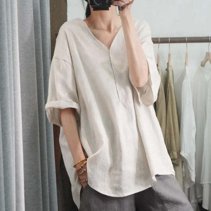 Damen Relaxed Fit V-Ausschnitt Tunika Top Drune