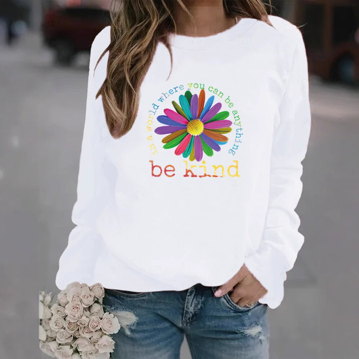 Damen Sweatshirt mit buntem motivierendem Blumen-Design und weicher Innenseite Drune