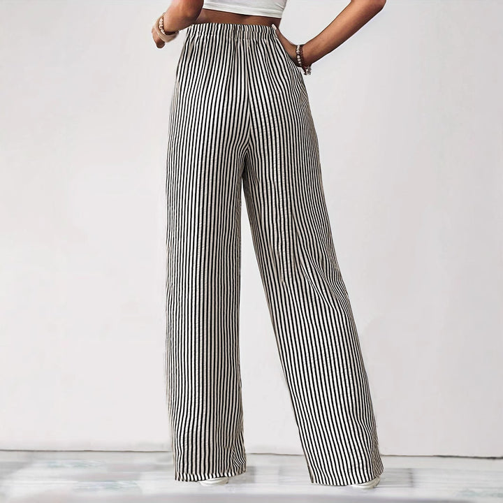 Damen Weit geschnittene Streifenhose mit elastischem Bund und Taschen Drune