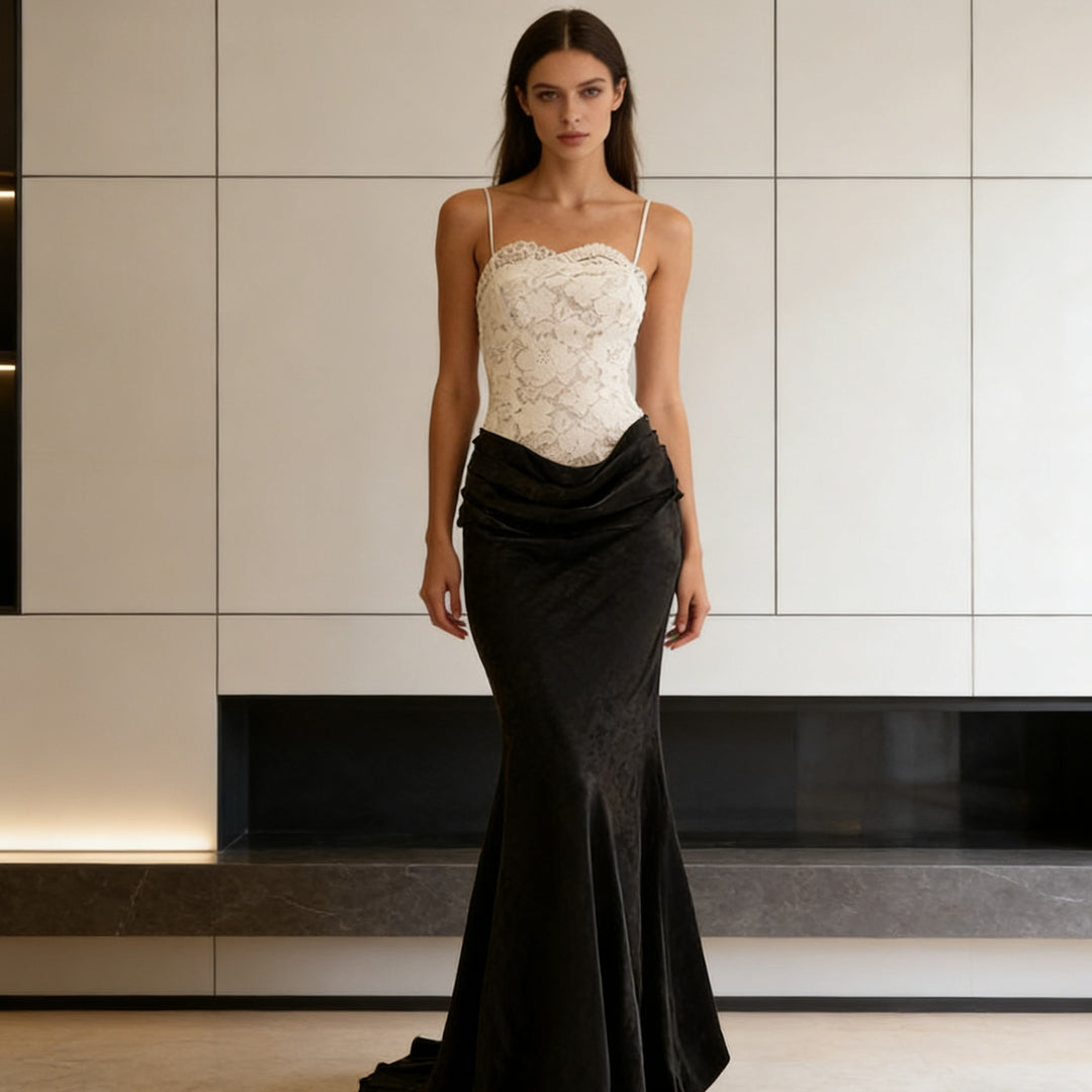 Damen Elegantes Abendkleid mit Spitzenoberteil und schwingendem Rock Drune