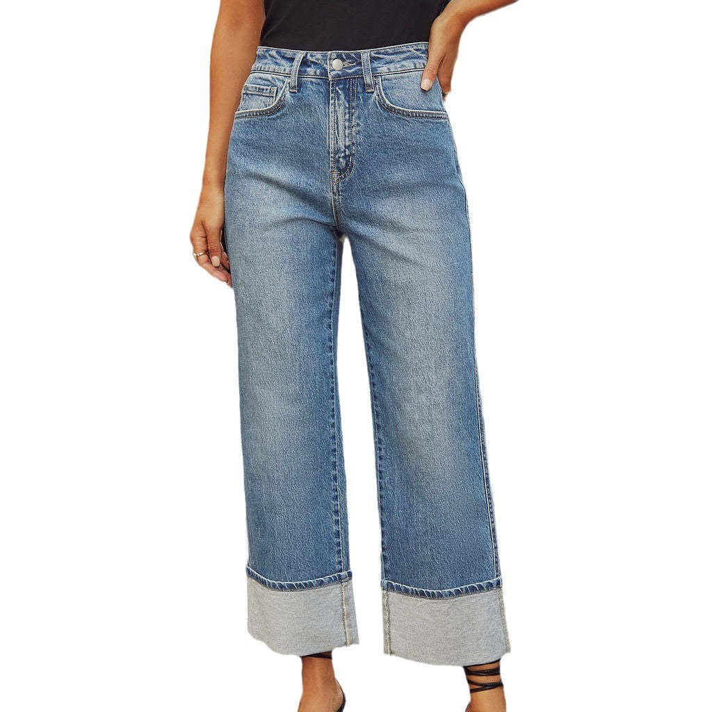 Damen Weit geschnittene Jeans mit umgeklapptem Saum Drune