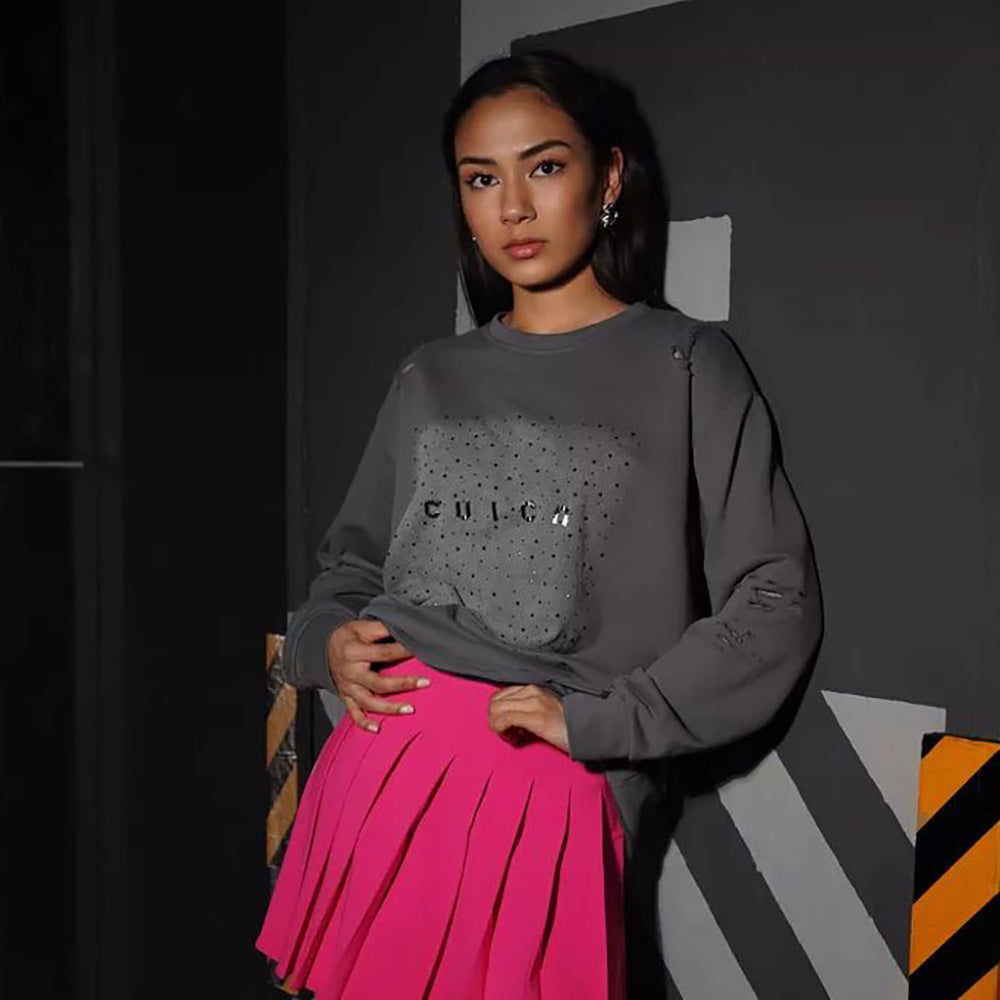 Damen Oversize Sweatshirt mit modischen Designelementen Drune