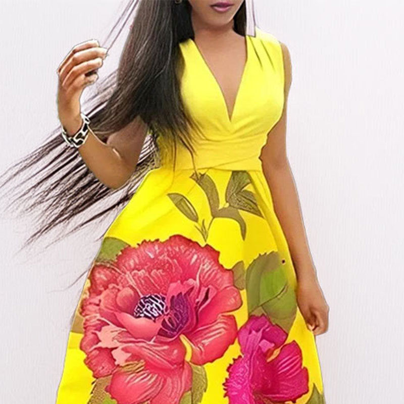 Damen Maxikleid mit elegantem V-Ausschnitt und blühendem Design Drune