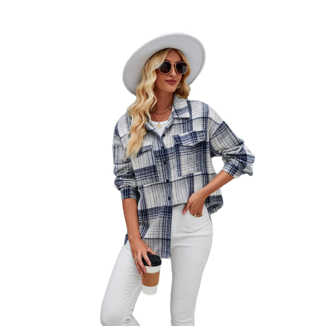 Damen Lässige Karobluse aus weichem Flanell mit Knopfleiste Drune