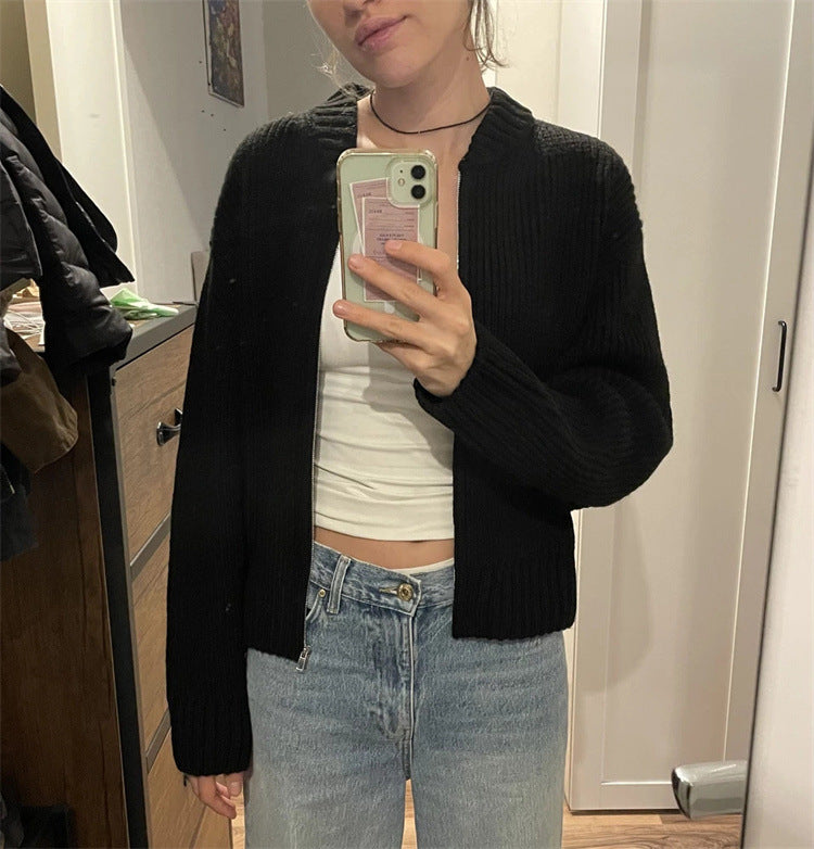 Damen lässiger Strickpullover mit Reißverschluss Drune