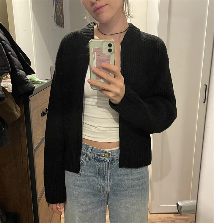 Damen lässiger Strickpullover mit Reißverschluss Drune