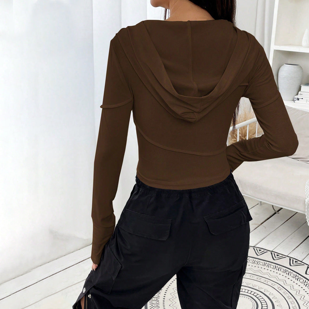 Damen Crop-Top mit elegantem Kapuzen-Design und langem Arm Drune