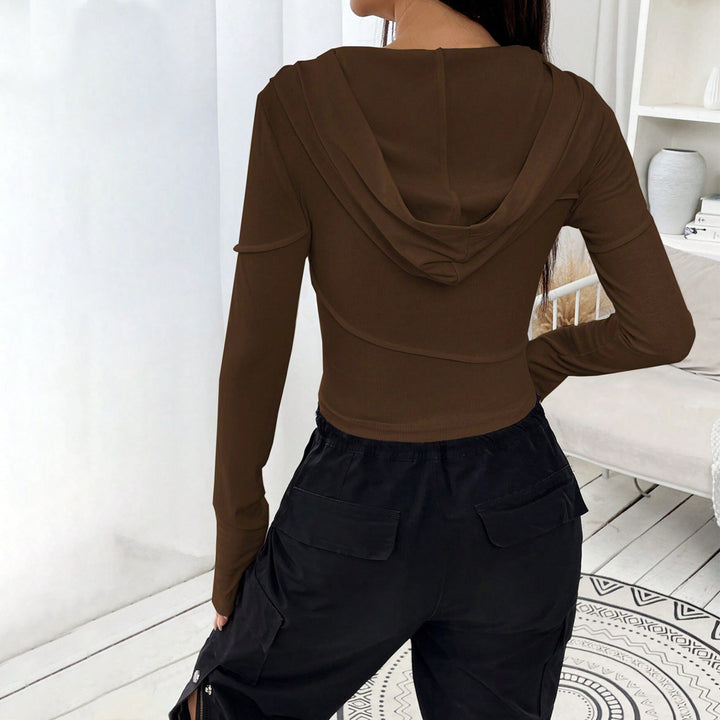 Damen Crop-Top mit elegantem Kapuzen-Design und langem Arm Drune