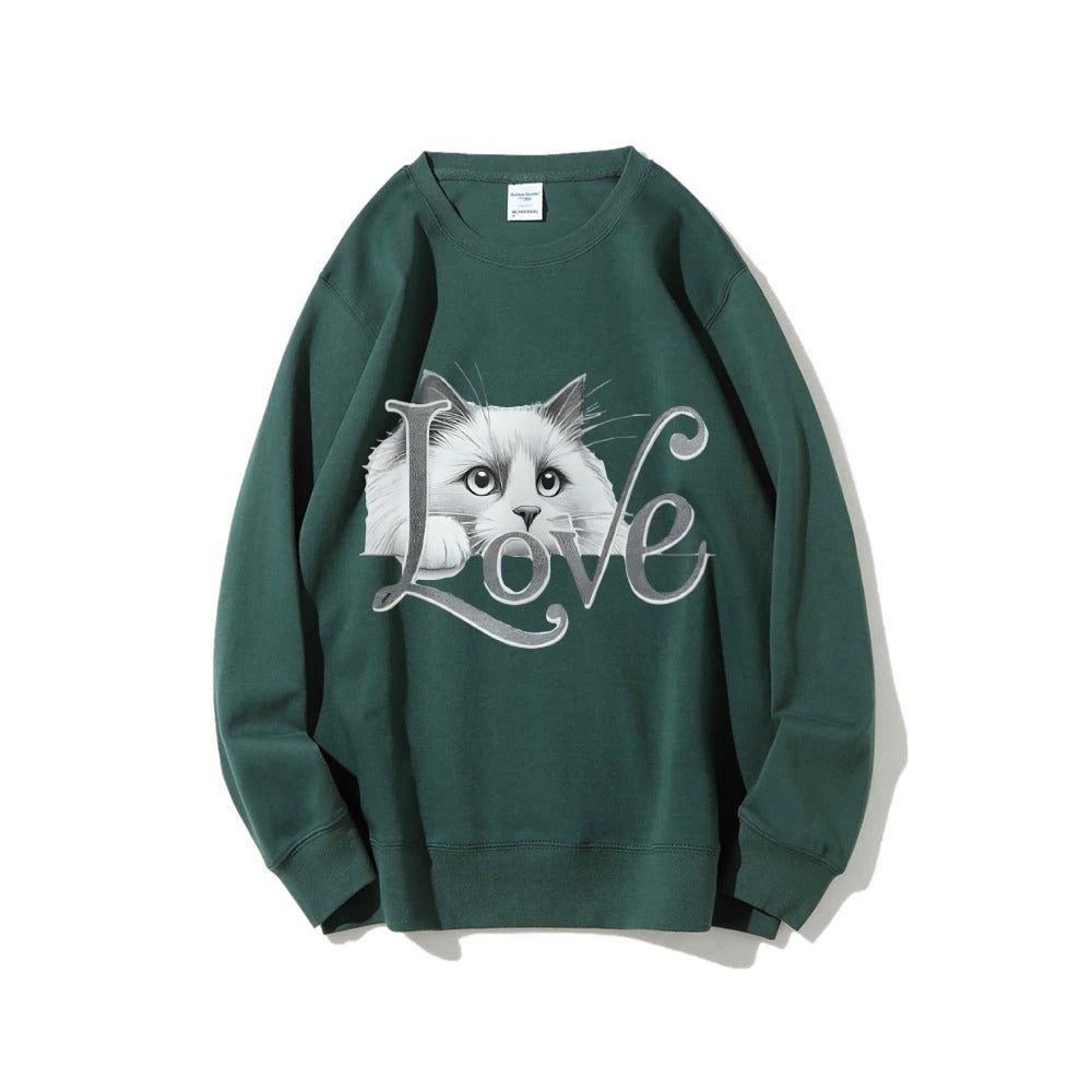 Damen Sweatshirt mit verspieltem Katzenmotiv und lässigem Schnitt Drune
