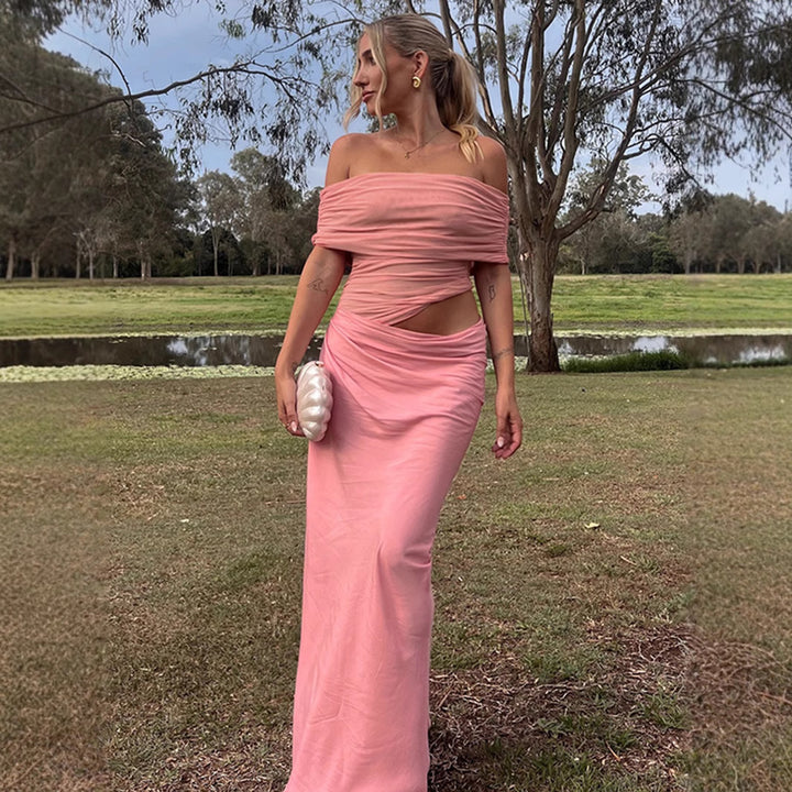 Damen Elegantes Wickelkleid mit Off-Shoulder Design und Drapierungseffekt Drune