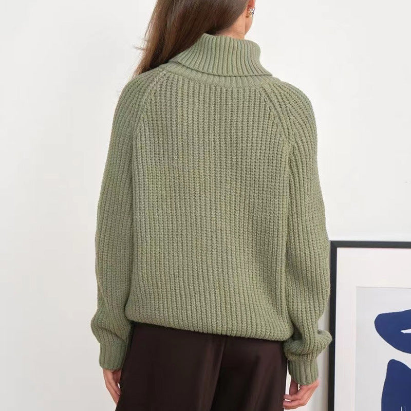 Damen Grobstrickpullover mit hohen Kragen Drune