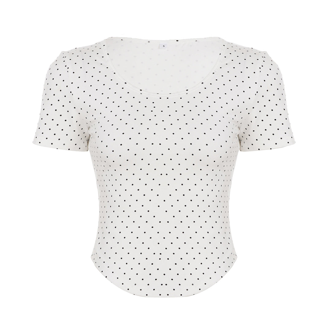 Damen Polka-Dot Shirt mit Rundhalsausschnitt und figurbetontem Schnitt Drune