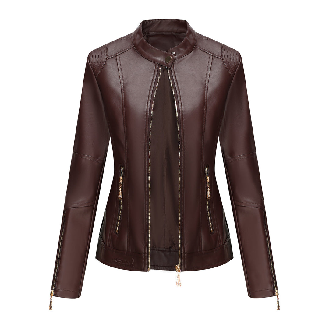 Damen modische Faux-Lederjacke mit minimalistischen Akzenten Drune