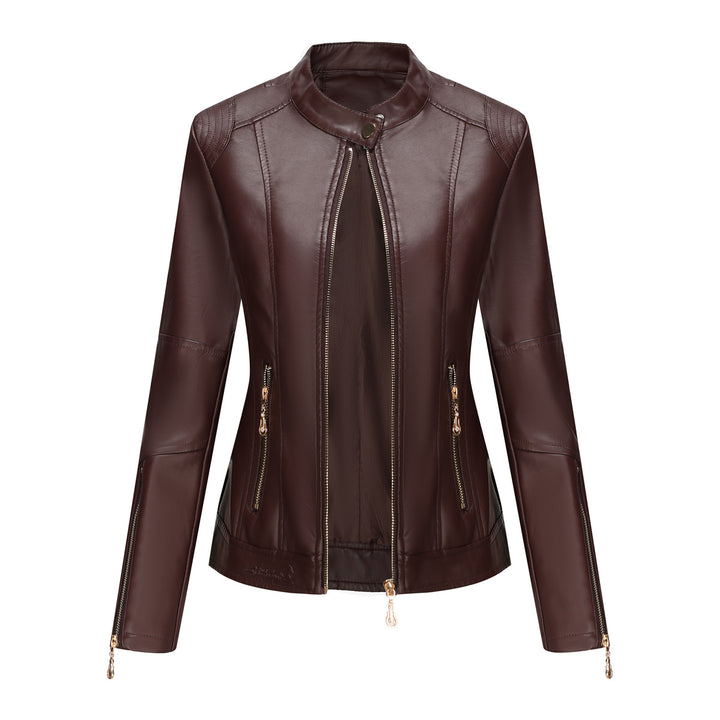 Damen modische Faux-Lederjacke mit minimalistischen Akzenten Drune