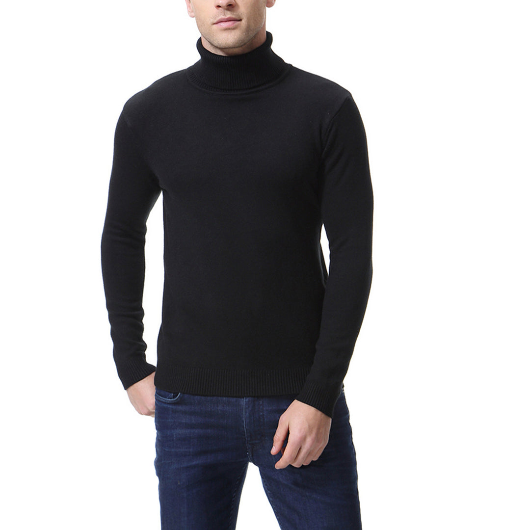 Herren nan schlanker Feinstrick-Rollkragenpullover aus Merino-Baumwollmix mit Rippenbündchen Drune