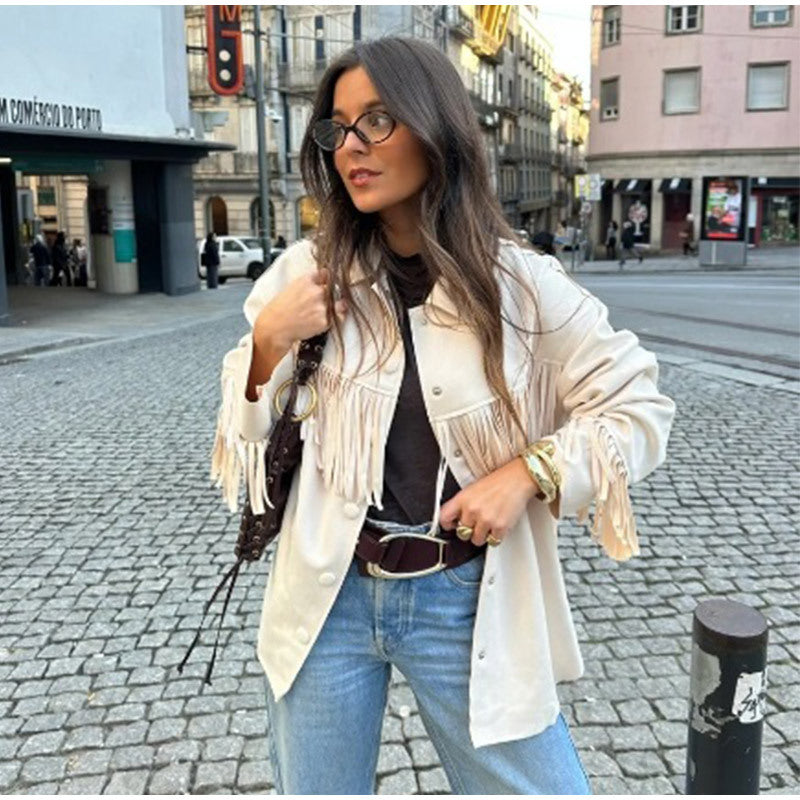 Damen Fransenjacke aus weichem Lederimitat Drune