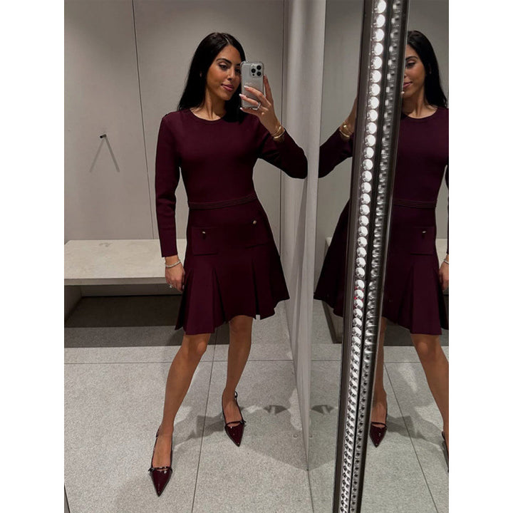 Damen Strickkleid mit Taschen und Knopfdetails Drune
