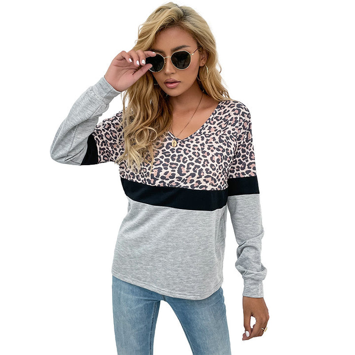 Damen lässiger Pullover mit kontrastierendem Leo-Print Drune