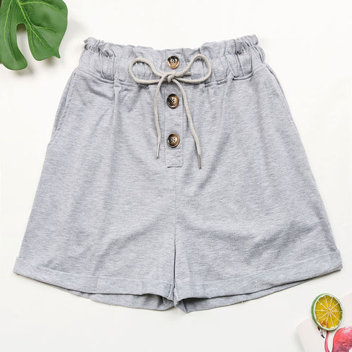 Damen lässige Freizeitshorts mit verstellbarem Bund und dekorativen Knöpfen Drune