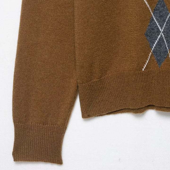 Damen Strickpullover mit modischem Rautenmuster und klassischem Polokragen Drune