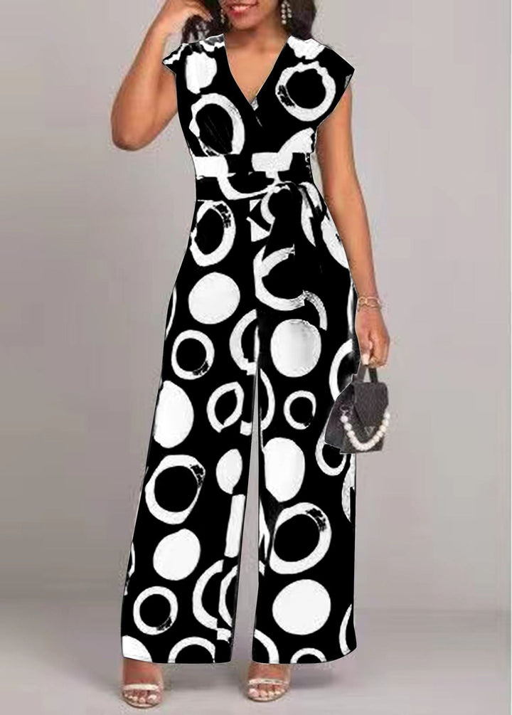 Damen Jumpsuit mit modernem Kreismuster und Gürtel Drune