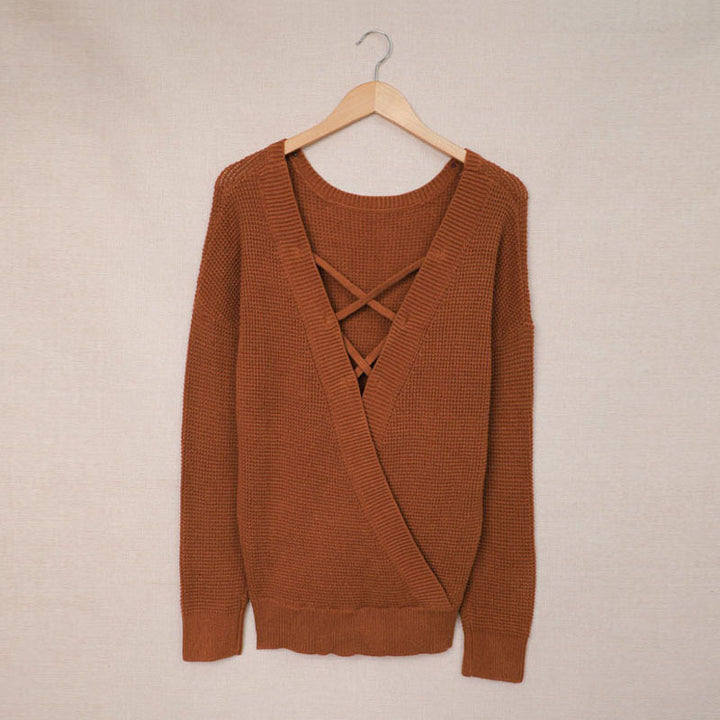 Damen lässiger Strickpullover mit offenem Rückendesign Drune