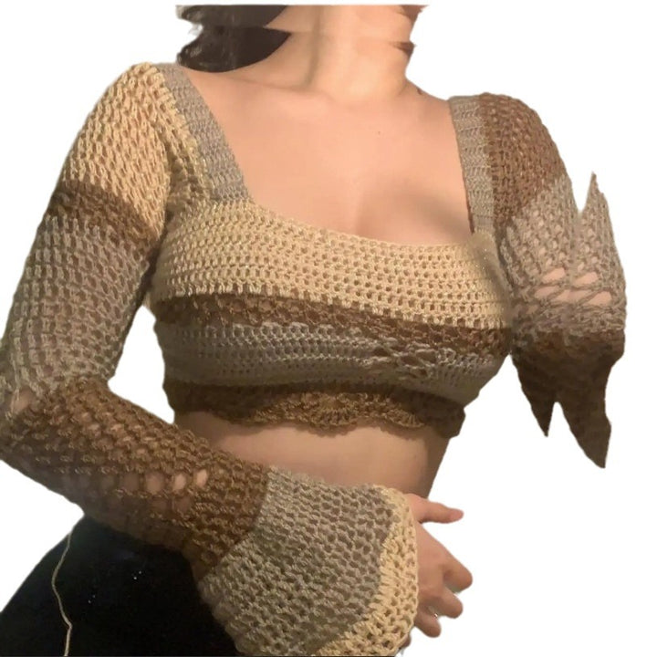 Damen Häkeloberteil mit transparenter Struktur und modischem Design Drune