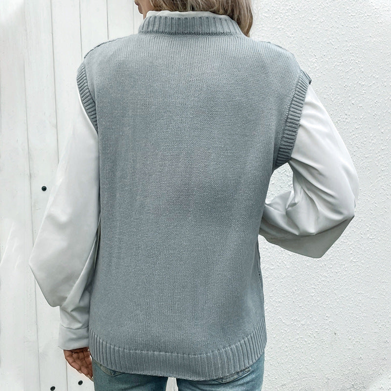 Damen Strickpullover mit V-Ausschnitt und dekorativem Zopfmuster Drune