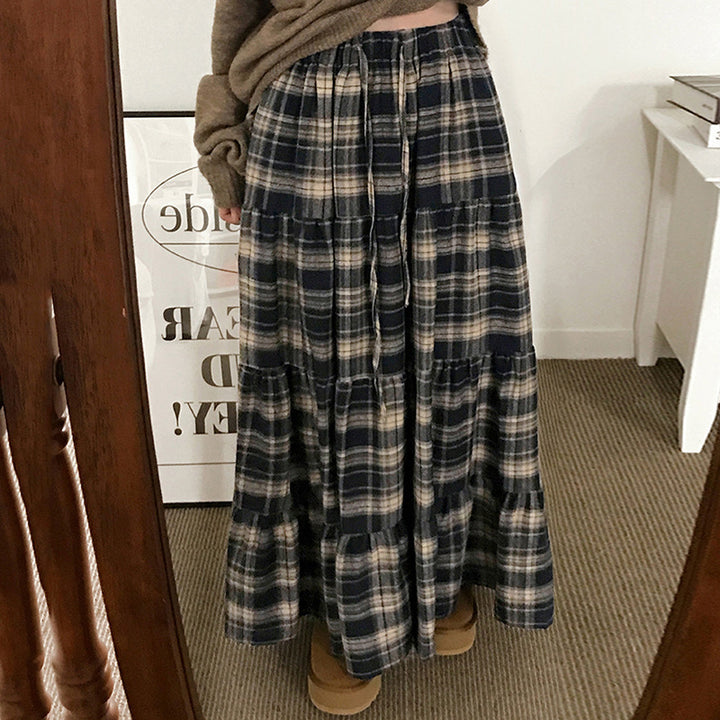 Damen Langer, karierter Maxi-Rock im Lagenlook Drune