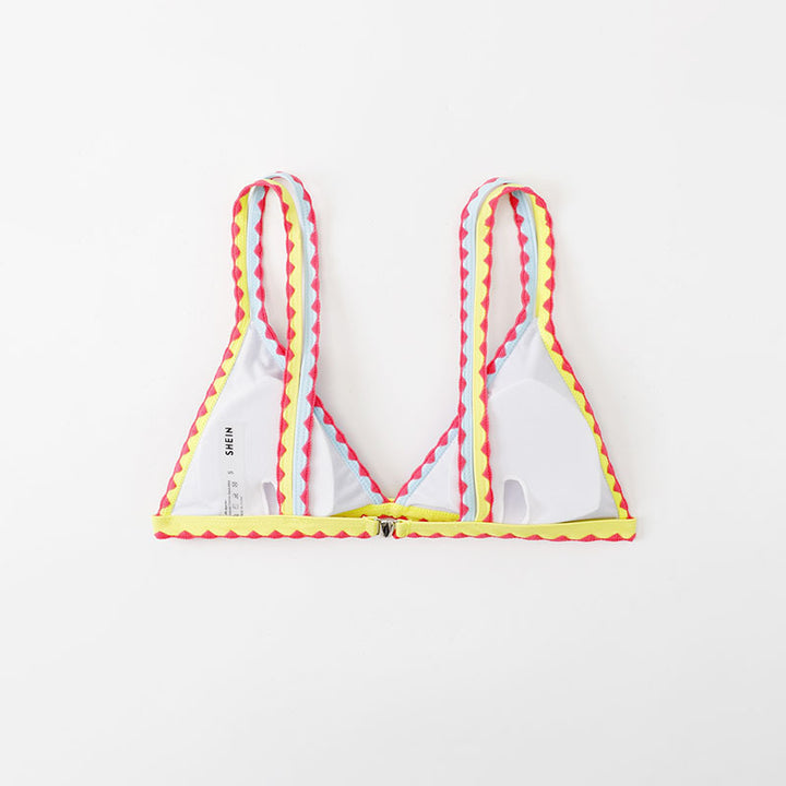 Damen Triangel-Bikini mit buntem Spitzenband Drune
