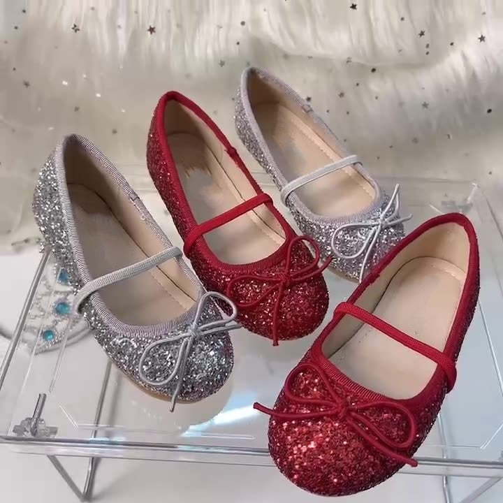 Mädchen Glitzernde Ballerinas mit dekorativer Schleifenverzierung Drune