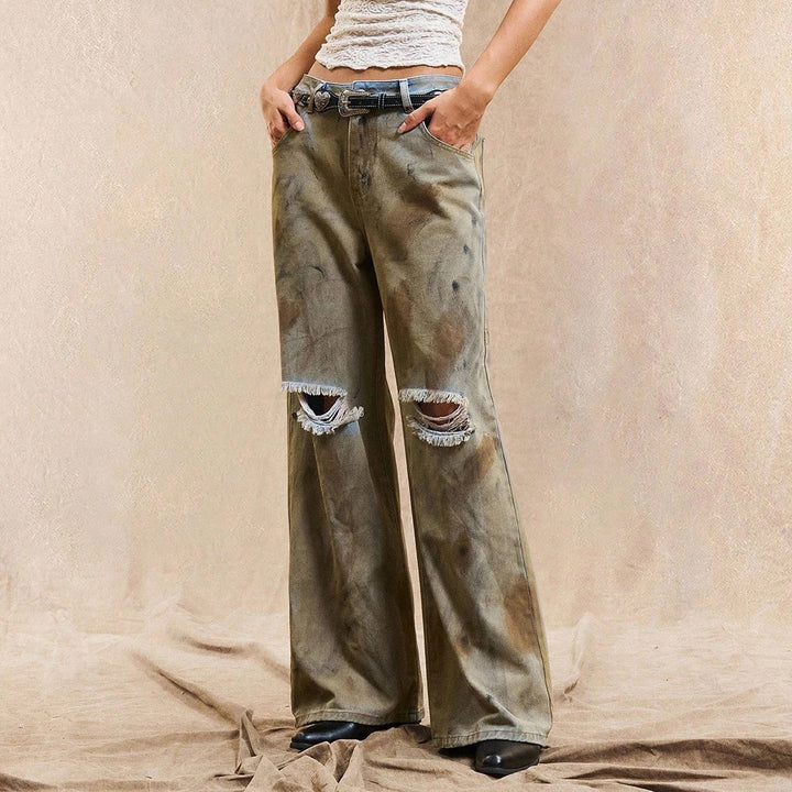 Damen Weite Jeans mit modischen Destroyed-Details und lässigem Schnitt Drune