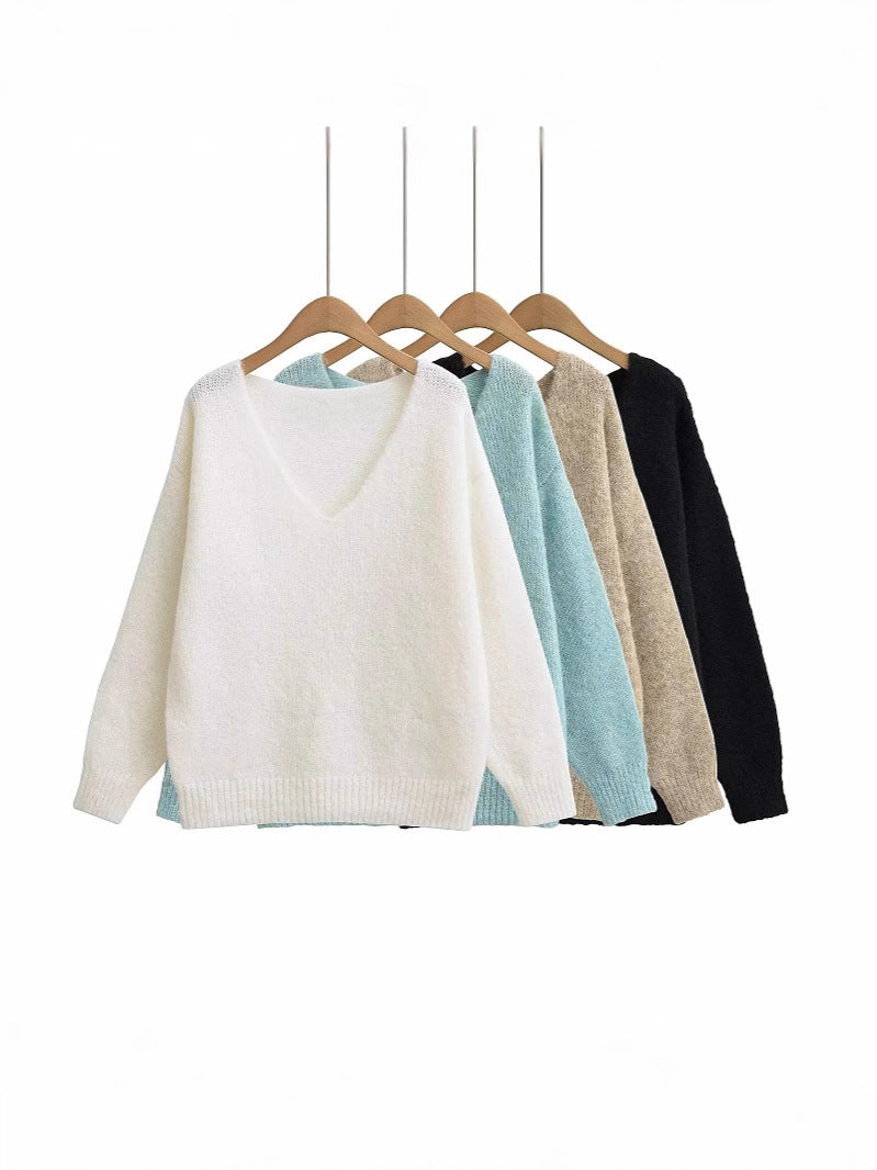 Damen Oversized V-Ausschnitt Pullover aus weichem Strick Drune