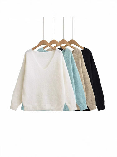 Damen Oversized V-Ausschnitt Pullover aus weichem Strick Drune
