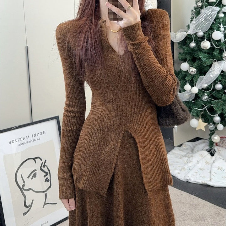 Damen Strickkleid mit elegantem Schlitz und strukturiertem Design Drune
