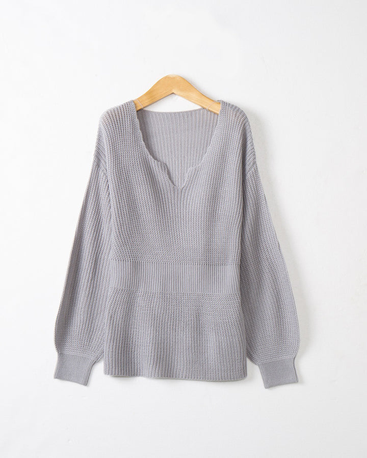 Damen Grobstrickpullover mit tiefem V-Ausschnitt und lässigem Schnitt Drune