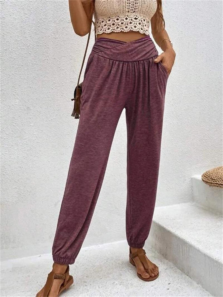 Damen lässige Freizeithose mit hohem Bund und bequemen Gummizug Drune