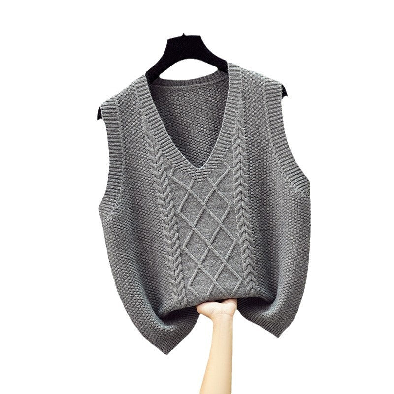 Damen Strickweste mit dekorativem Zopfmuster und V-Ausschnitt Drune
