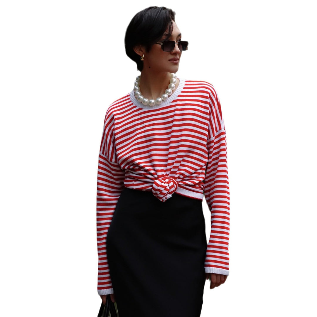 Damen lässiges gestreiftes Longsleeve mit Knoten-Detail Drune