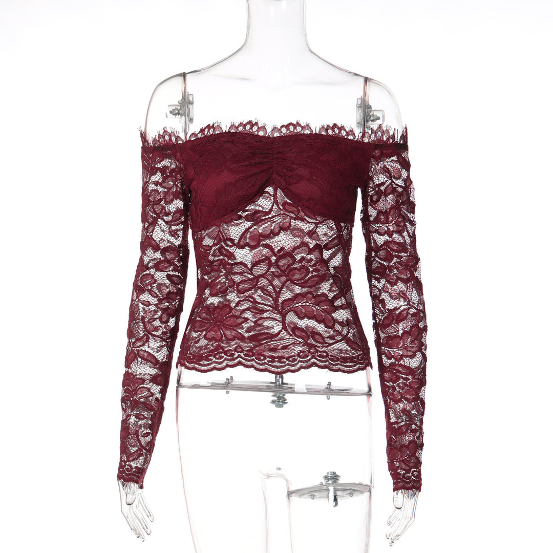 Damen Spitzencrop-Top mit Off-Shoulder Design und Rüschendetails Drune