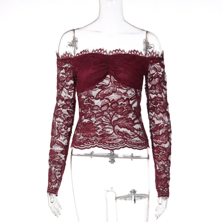 Damen Spitzencrop-Top mit Off-Shoulder Design und Rüschendetails Drune
