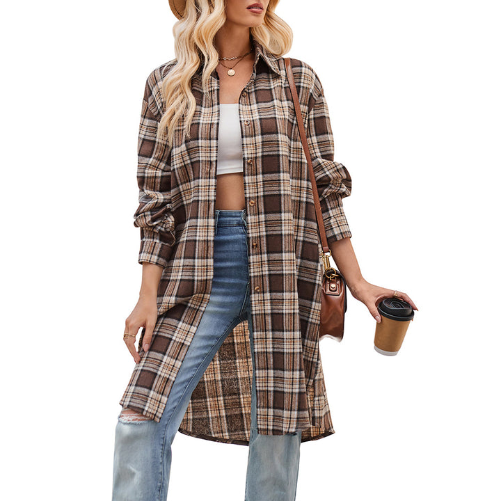 Damen lässige Flanell-Hemdjacke im Oversized-Schnitt Drune