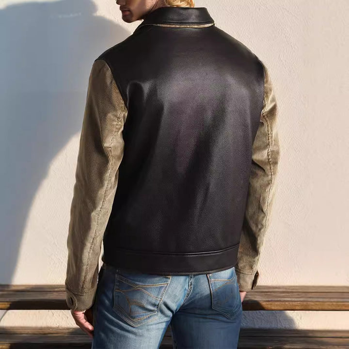 Herren modische Kunstlederjacke im modernen Design mit strukturierten Ärmeln Drune