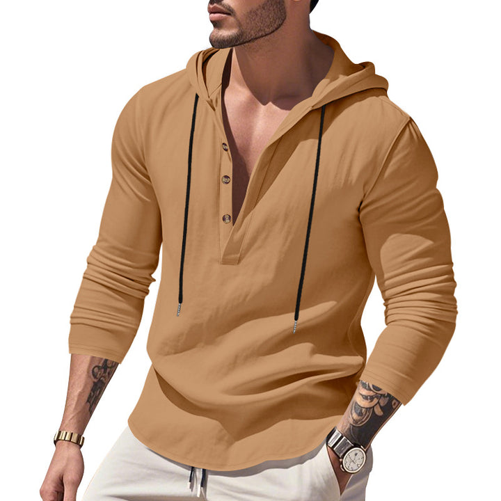 Herren nan lässiges Kapuzenshirt mit Knopfleiste und schmaler Passform Drune