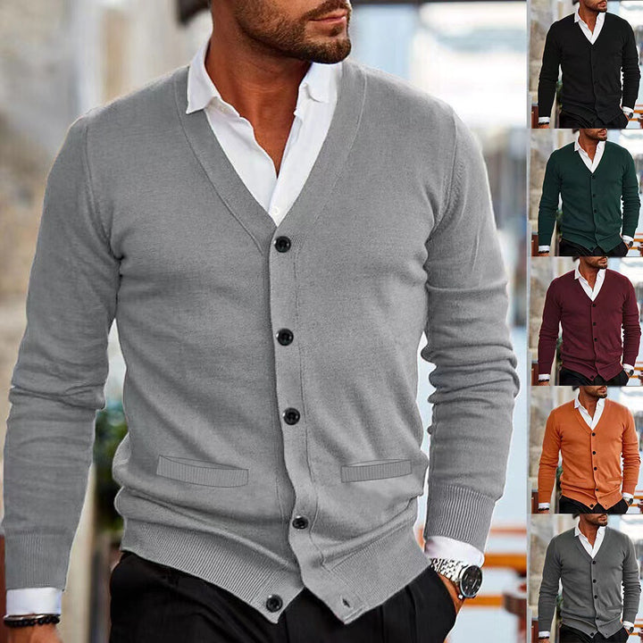 Herren nan Feinstrick V-Ausschnitt Cardigan mit Knopfleiste und Eingrifftaschen Drune