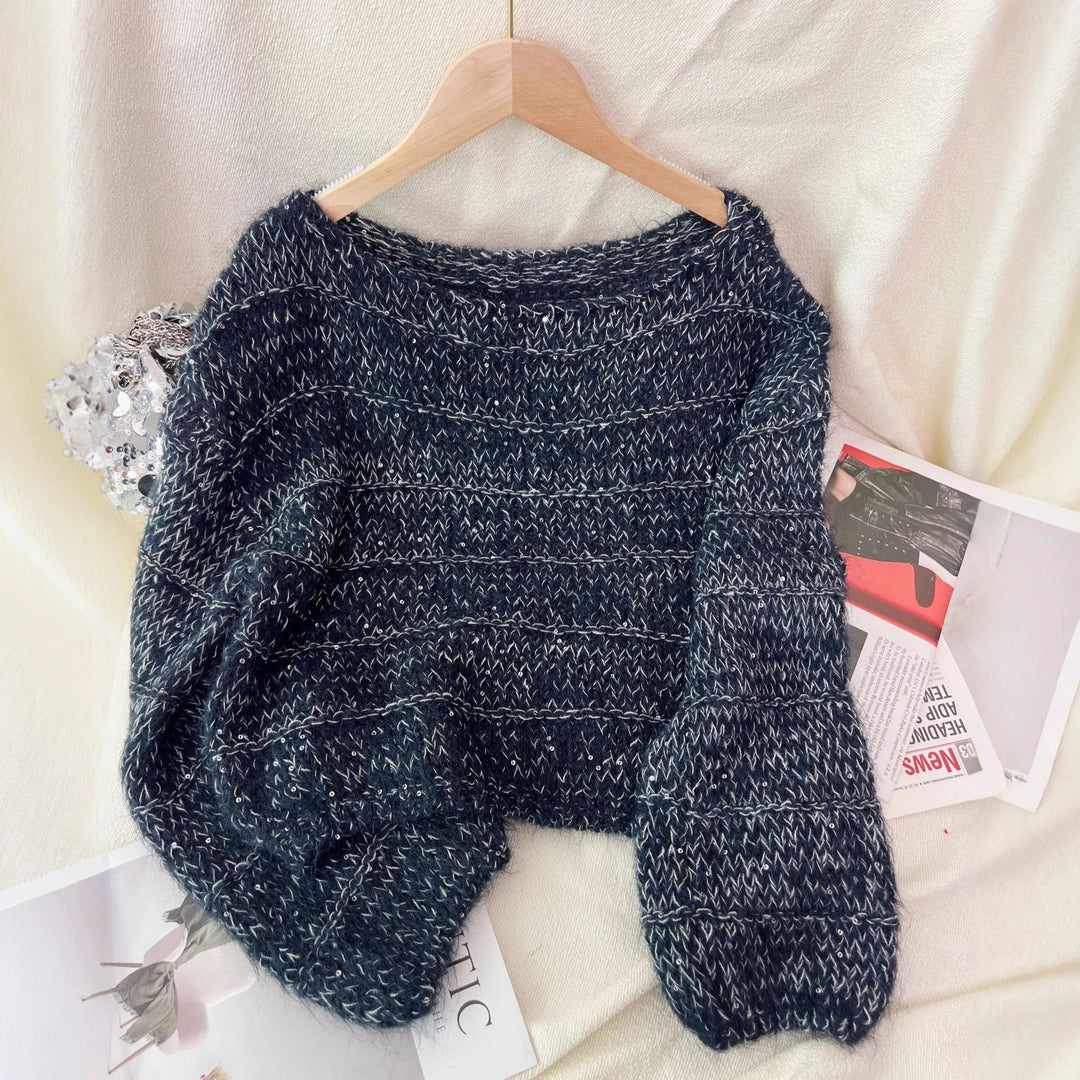 Damen modischer Grobstrickpullover mit lässigem Schnitt und Ballonärmeln Drune
