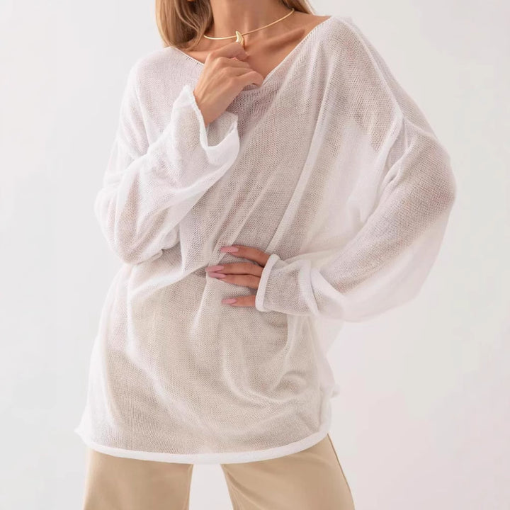 Damen luftiger Oversize-Strickpullover mit weitem Schnitt und transparentem Gewebe Drune
